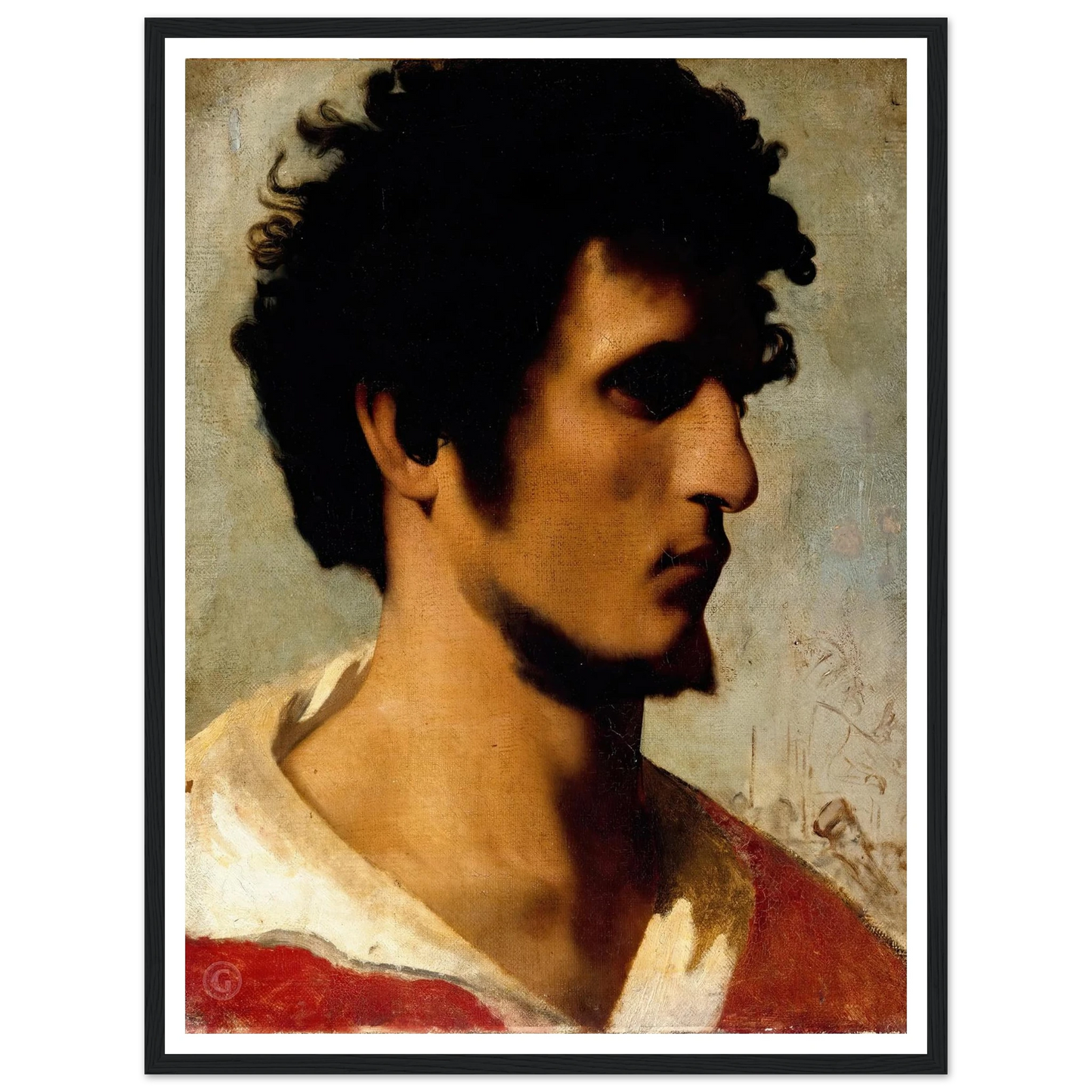 Head of a Peasant from the Roman Countryside (1844) Art Print | Jean Leon Gerome - Framed Poster - 30x40 cm / 12x16″ - Black frame