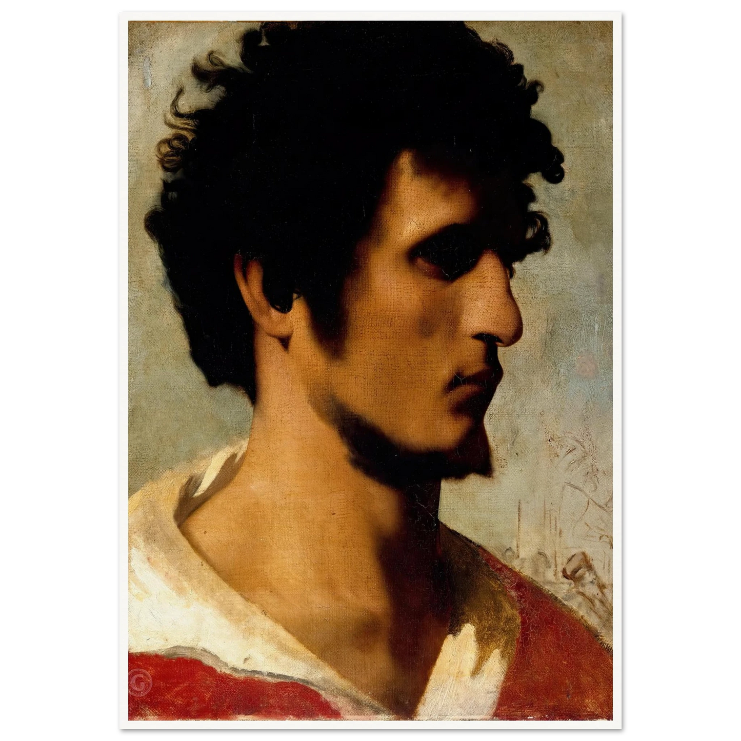 Head of a Peasant from the Roman Countryside (1844) Art Print | Jean Leon Gerome - Framed Poster - 30x40 cm / 12x16″ - Black frame