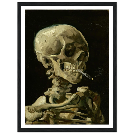 Head Of A Skeleton With A Burning Cigarette Art Print | Vincent van Gogh - Framed Poster - 30x40 cm / 12x16″ - Black frame