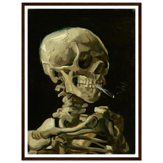 Head Of A Skeleton With A Burning Cigarette Art Print | Vincent van Gogh - Framed Poster - 30x40 cm / 12x16″ - Black frame