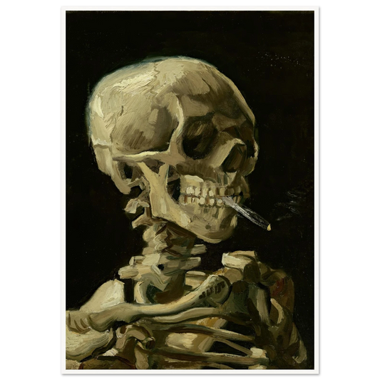 Head Of A Skeleton With A Burning Cigarette Art Print | Vincent van Gogh - Framed Poster - 30x40 cm / 12x16″ - Black frame
