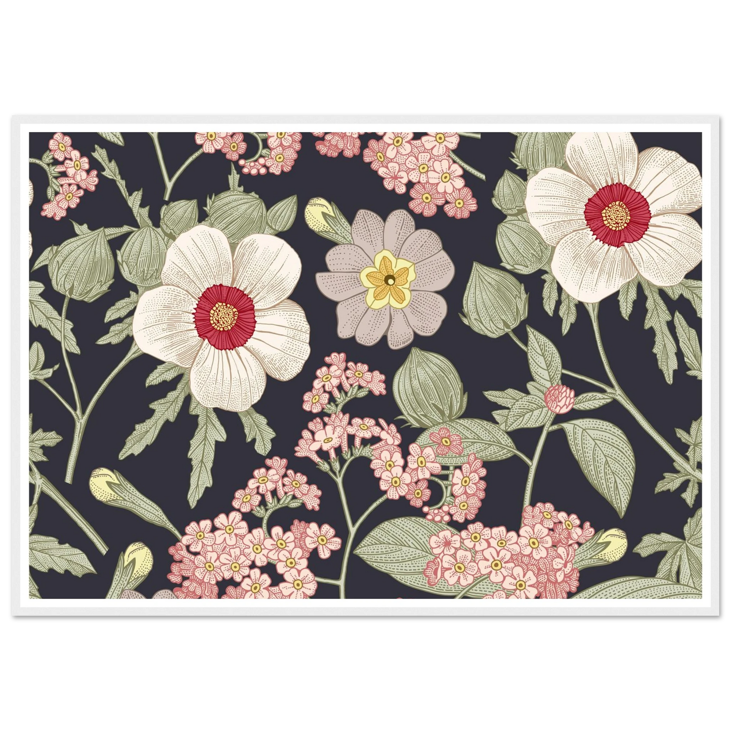 Heather Forget-Me-Not Art Print | William Morris Inspired - Framed Poster - 30x30 cm / 12x12″ - Black frame