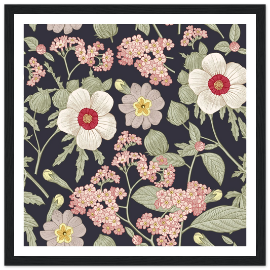Heather Forget-Me-Not Art Print | William Morris Inspired - Framed Poster - 30x30 cm / 12x12″ - Black frame