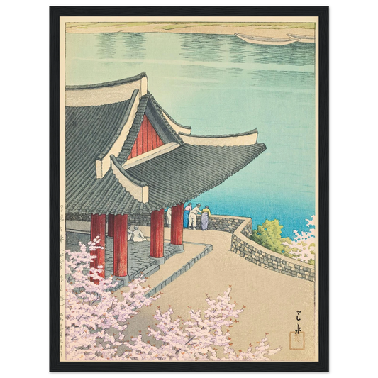 Heijo no haru, Botandai Fusekiro (Spring at Pubyong Pavilion, Modan Viewpoint, Pyongyang) (1939) Art Print | Kawase Hasui - Framed Poster - 30x40 cm / 12x16″ - Black frame