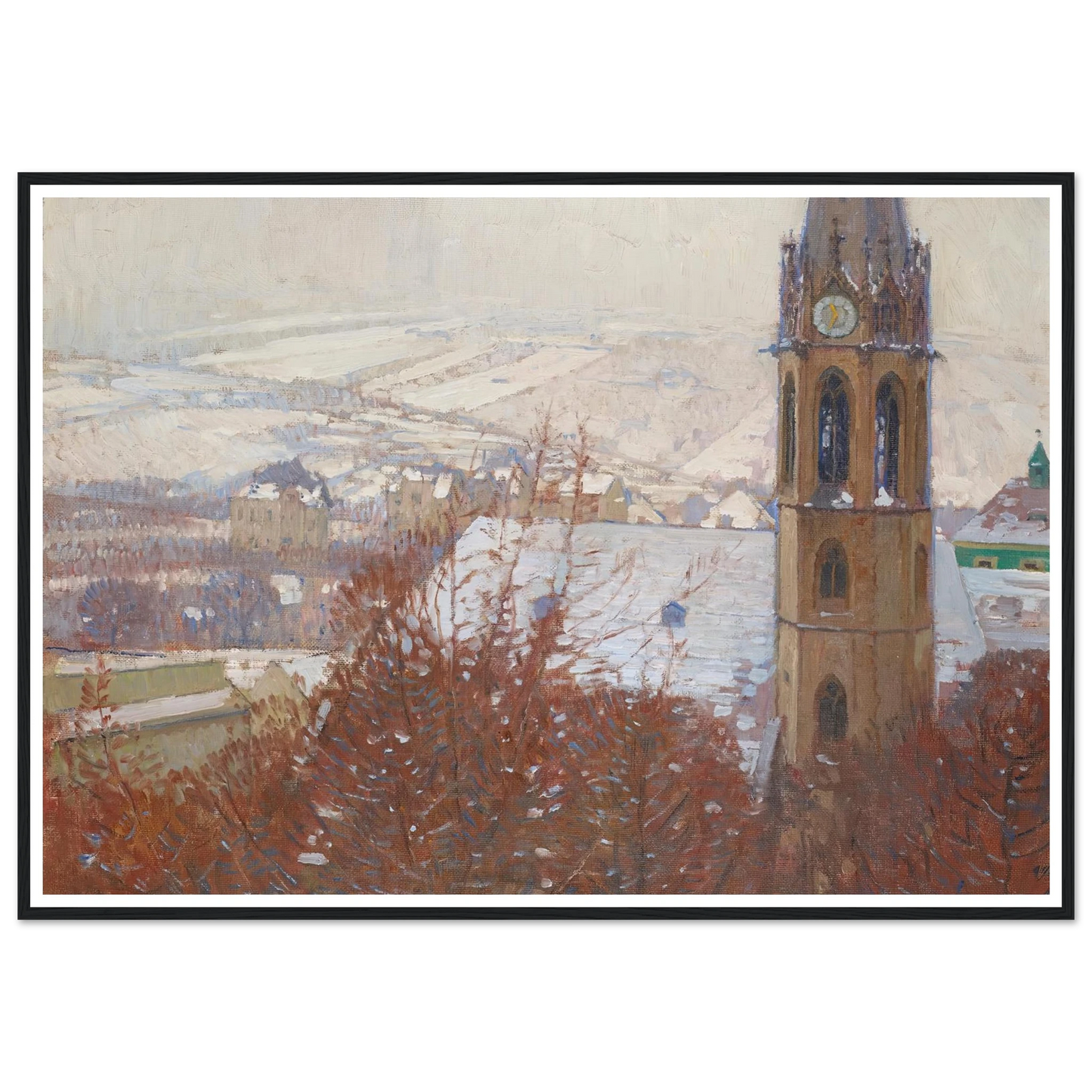 Heiligenstadt im Schnee (1904-1905) Art Print | Carl Moll - Framed Poster - 30x40 cm / 12x16″ - Black frame