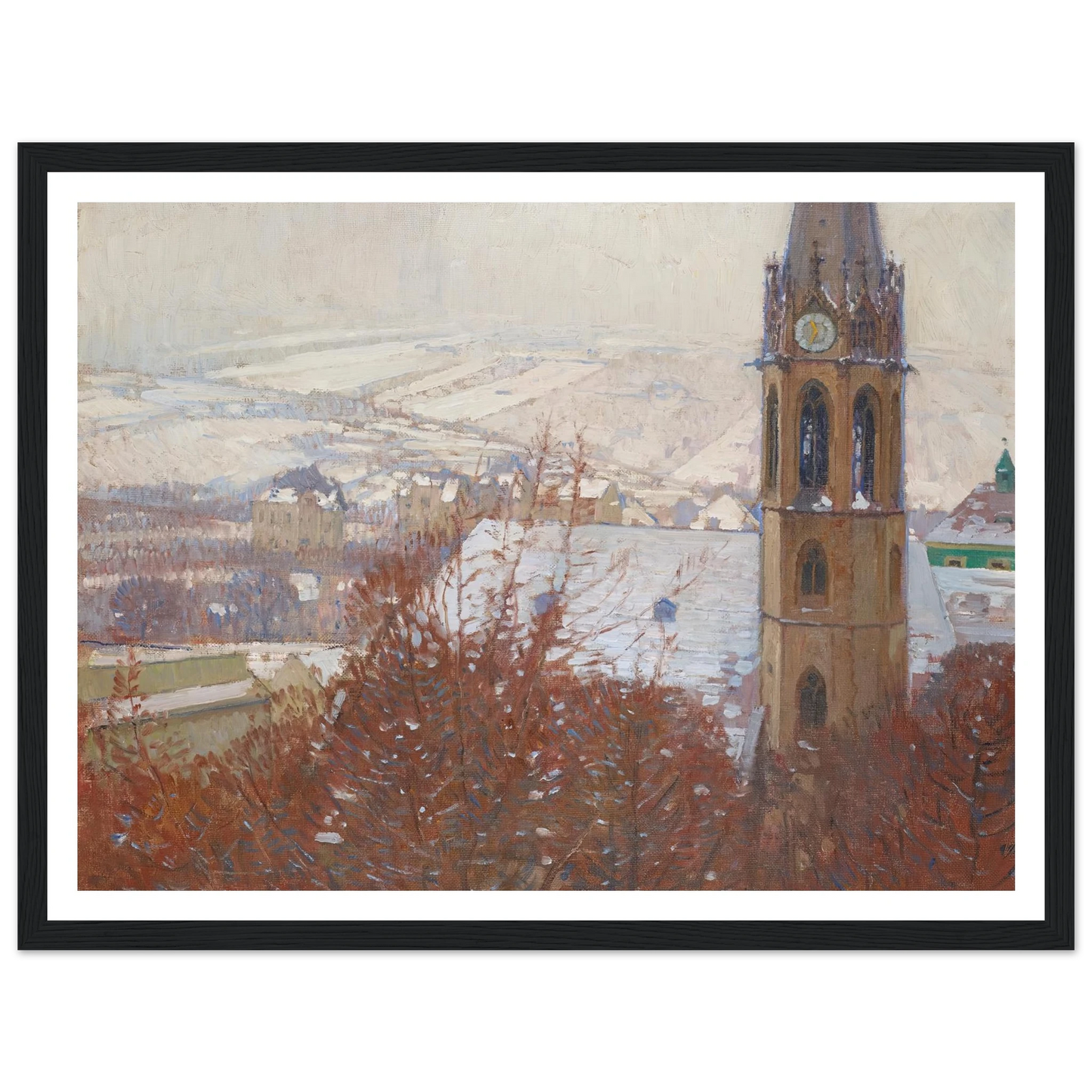 Heiligenstadt im Schnee (1904-1905) Art Print | Carl Moll - Framed Poster - 30x40 cm / 12x16″ - Black frame