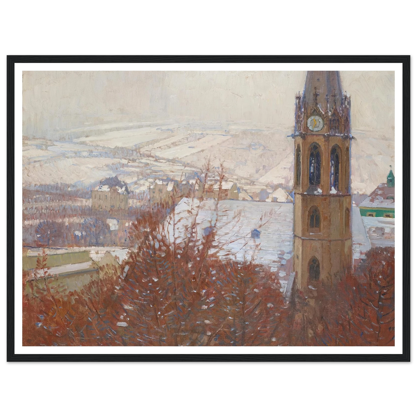 Heiligenstadt im Schnee (1904-1905) Art Print | Carl Moll - Framed Poster - 30x40 cm / 12x16″ - Black frame