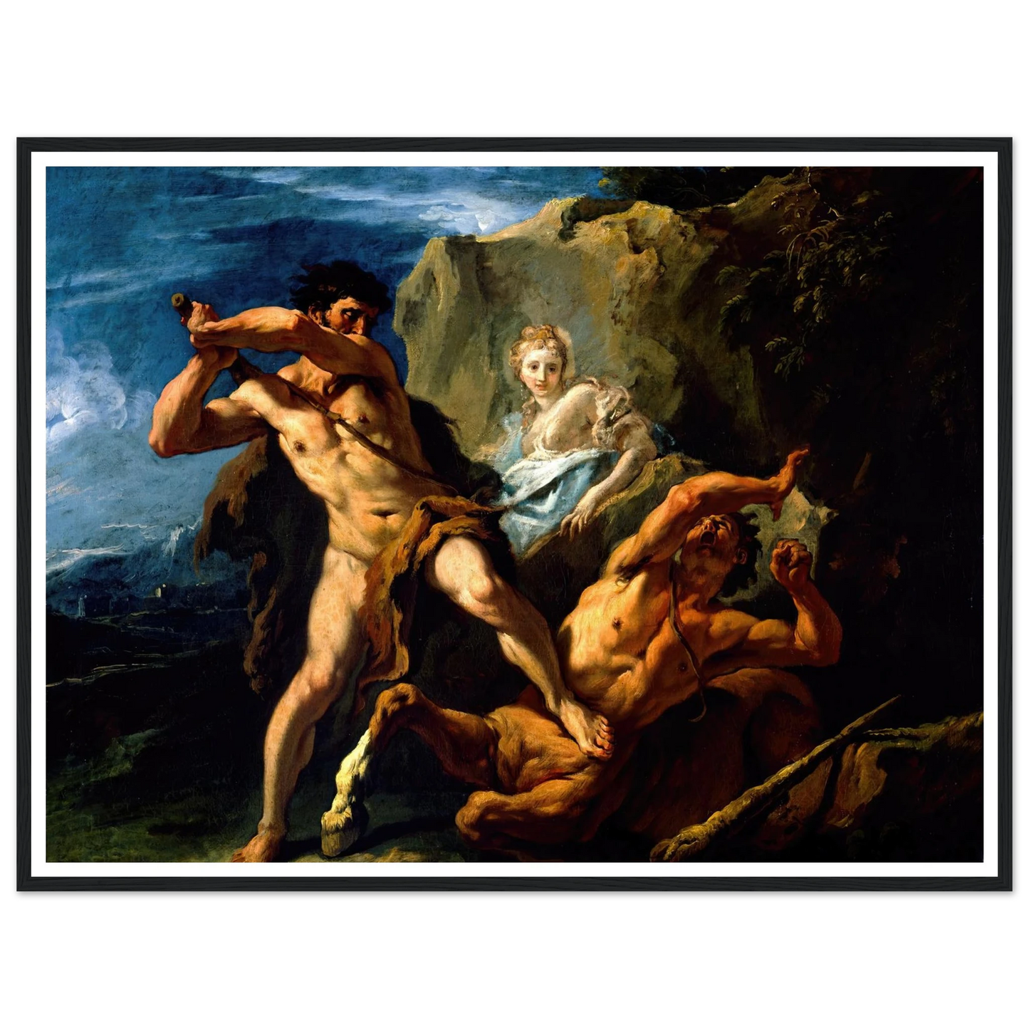 Hercules Killing the Centaur Nessus Art Print | Sebastiano Ricci - Framed Poster - 30x40 cm / 12x16″ - Black frame