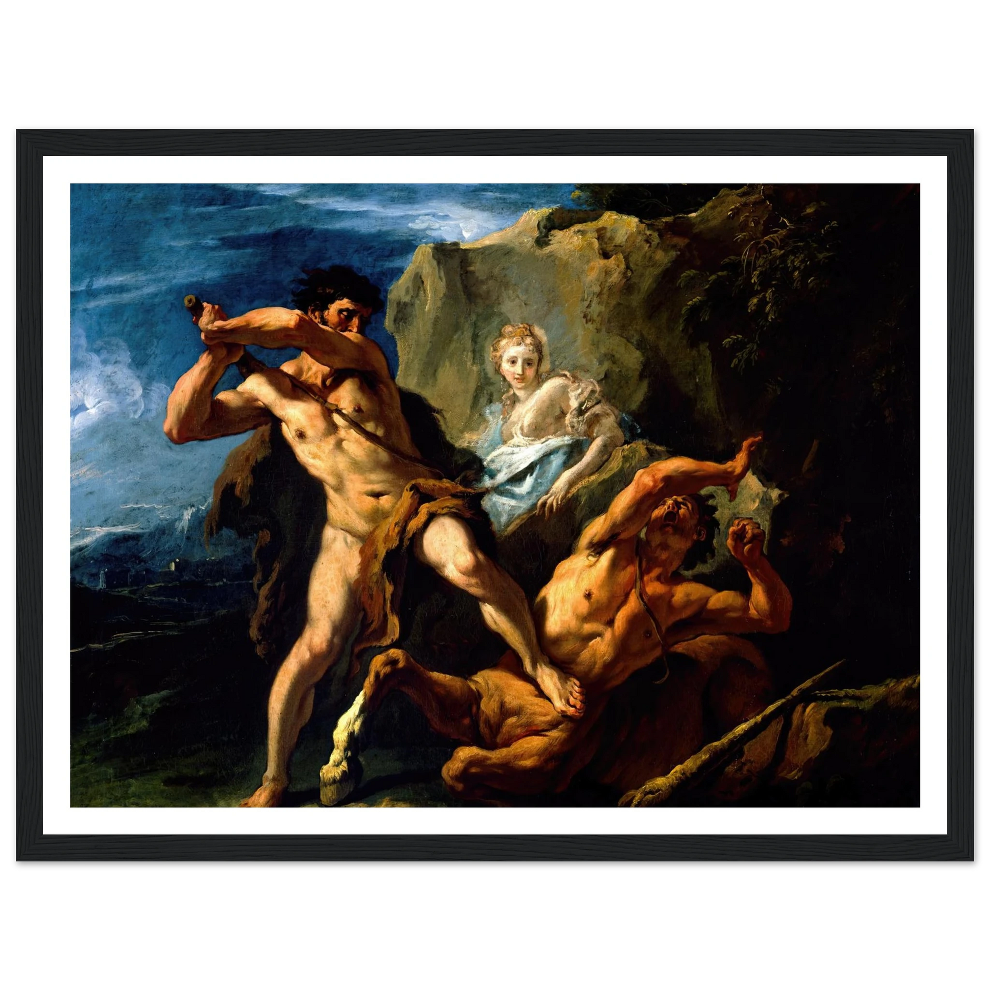Hercules Killing the Centaur Nessus Art Print | Sebastiano Ricci - Framed Poster - 30x40 cm / 12x16″ - Black frame