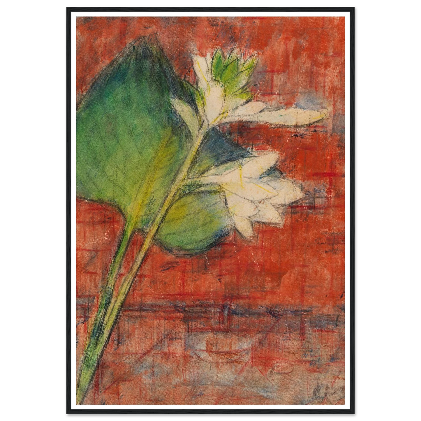 Herzblatttlilien auf rotem Grund (1934) Art Print | Christian Rohlfs - Framed Poster - 30x40 cm / 12x16″ - Black frame