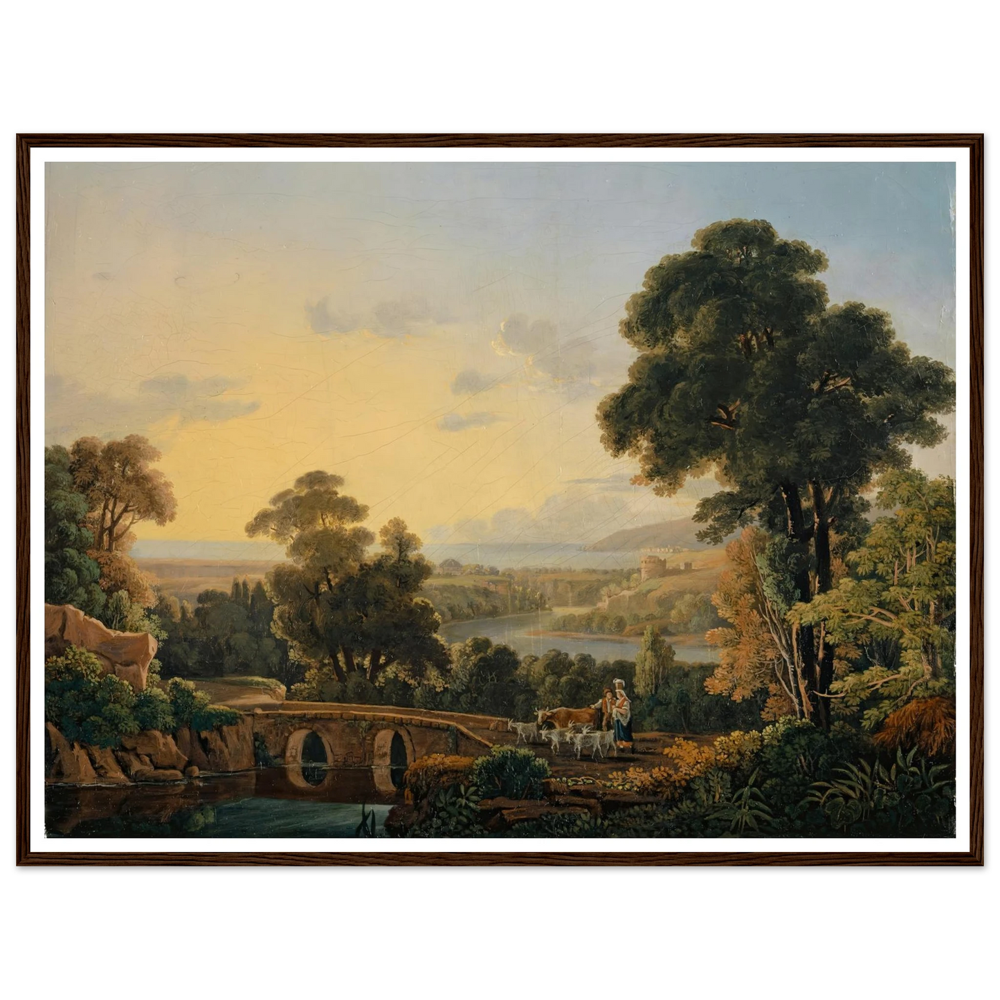 Hilly Landscape with River and Bridge Art Print | Peter Birmann - Framed Poster - 30x40 cm / 12x16″ - Black frame