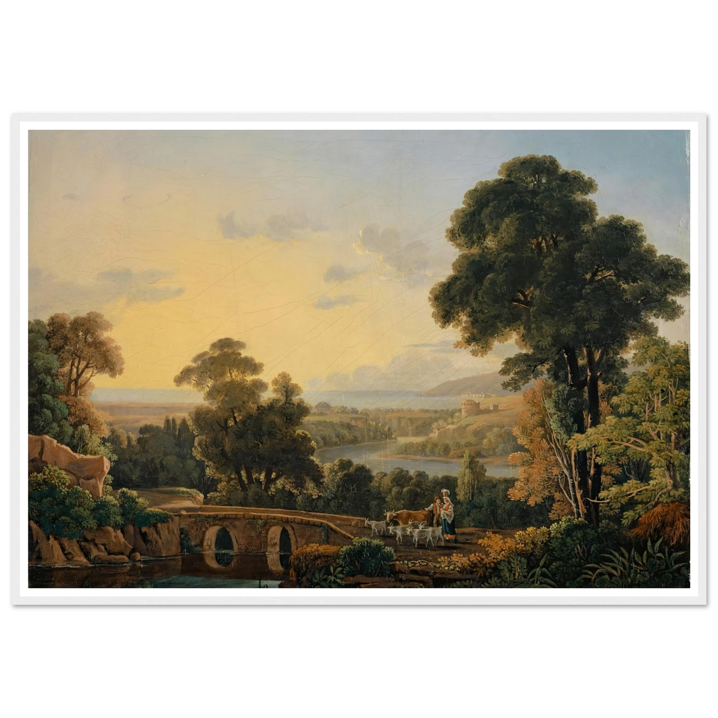 Hilly Landscape with River and Bridge Art Print | Peter Birmann - Framed Poster - 30x40 cm / 12x16″ - Black frame