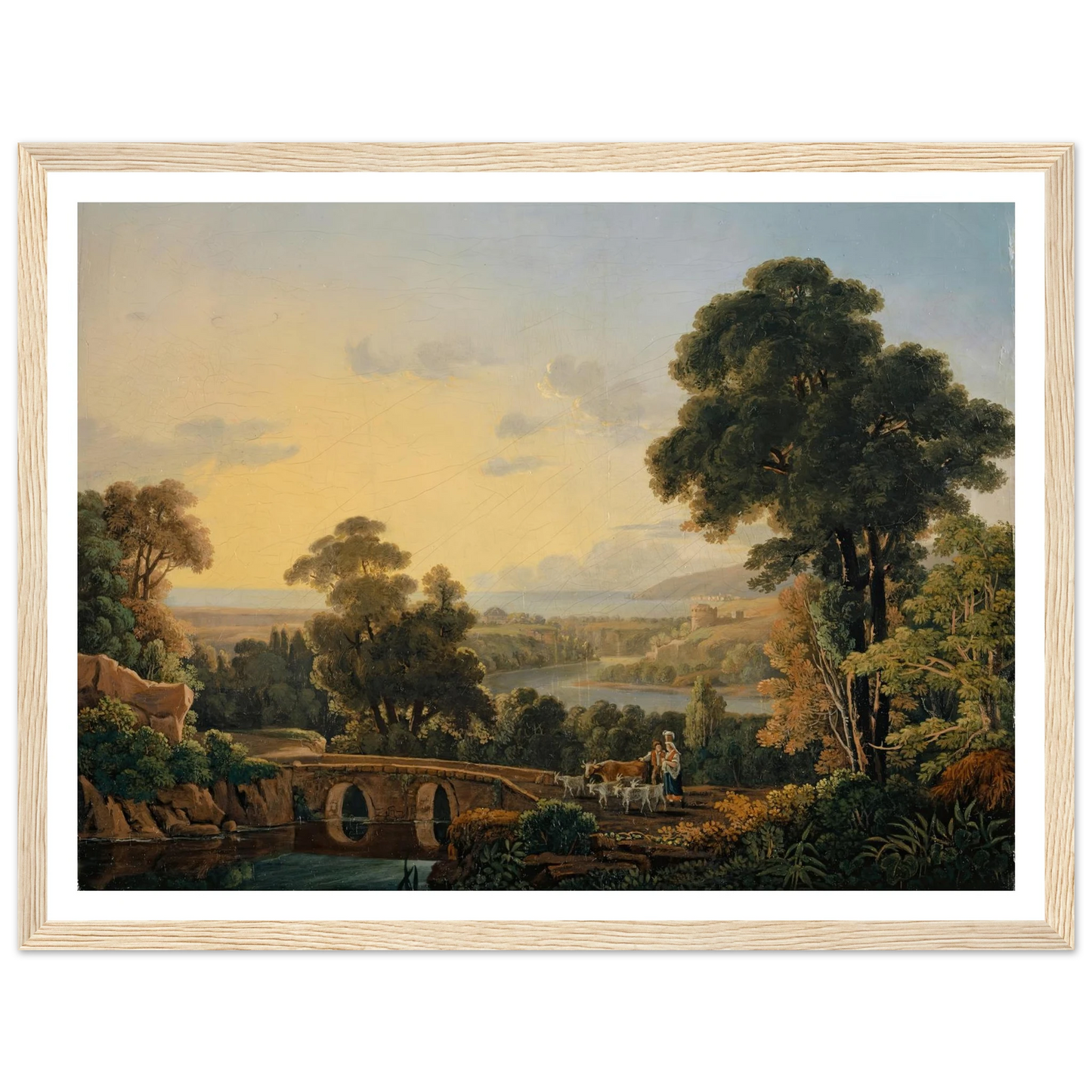 Hilly Landscape with River and Bridge Art Print | Peter Birmann - Framed Poster - 30x40 cm / 12x16″ - Black frame