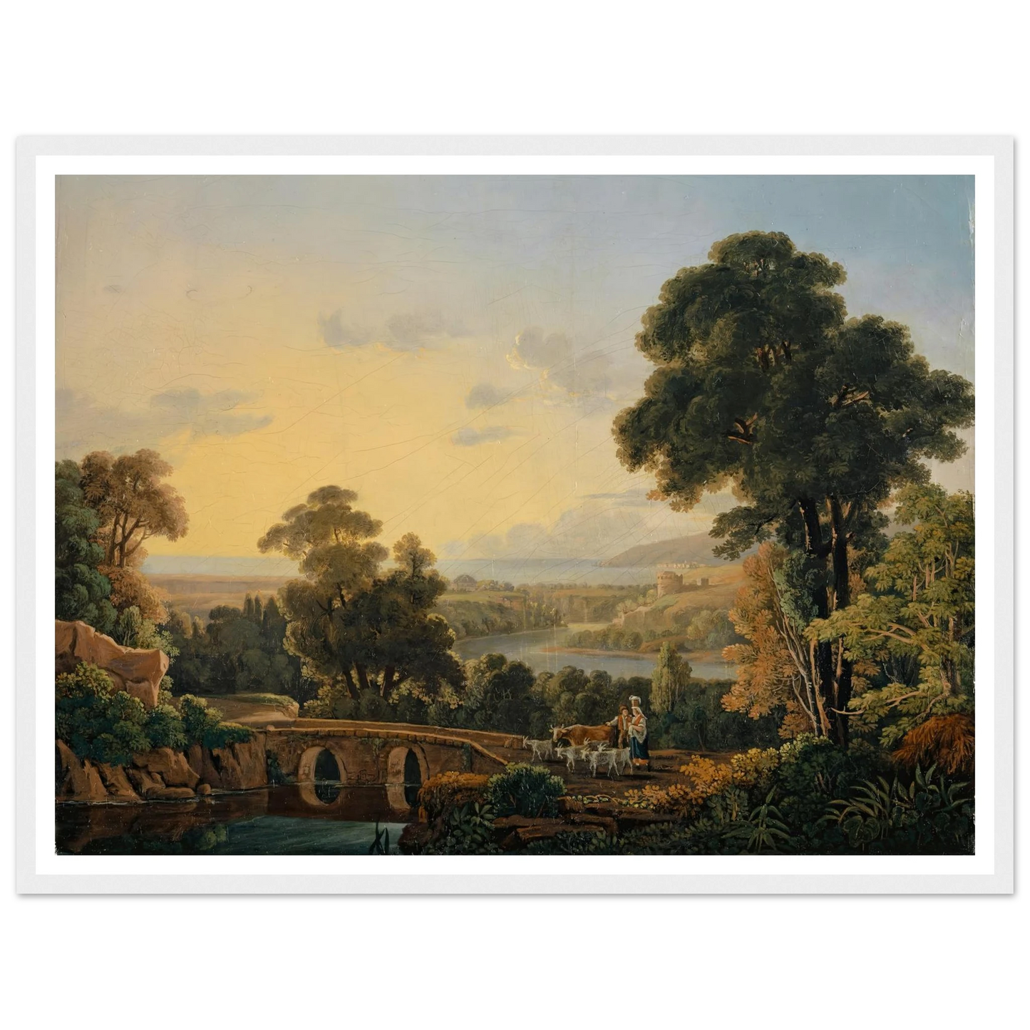 Hilly Landscape with River and Bridge Art Print | Peter Birmann - Framed Poster - 30x40 cm / 12x16″ - Black frame