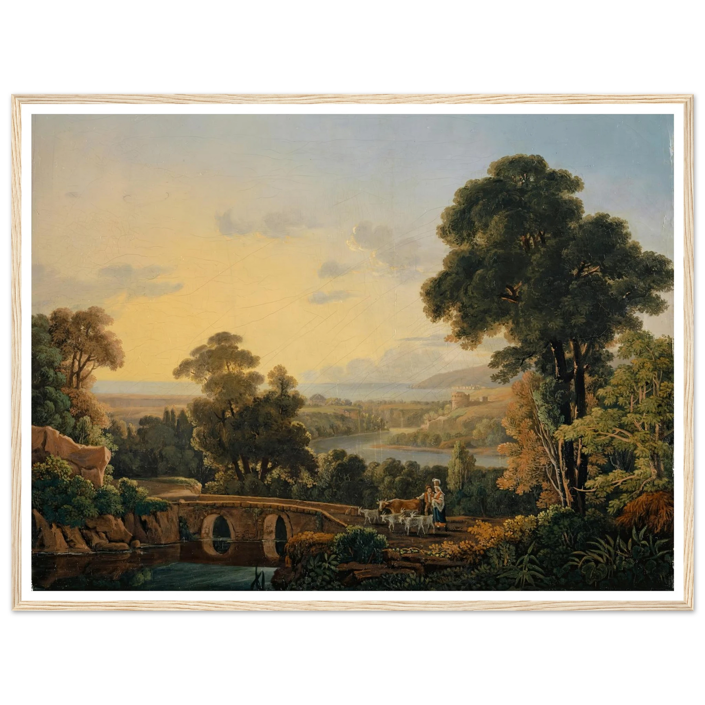 Hilly Landscape with River and Bridge Art Print | Peter Birmann - Framed Poster - 30x40 cm / 12x16″ - Black frame