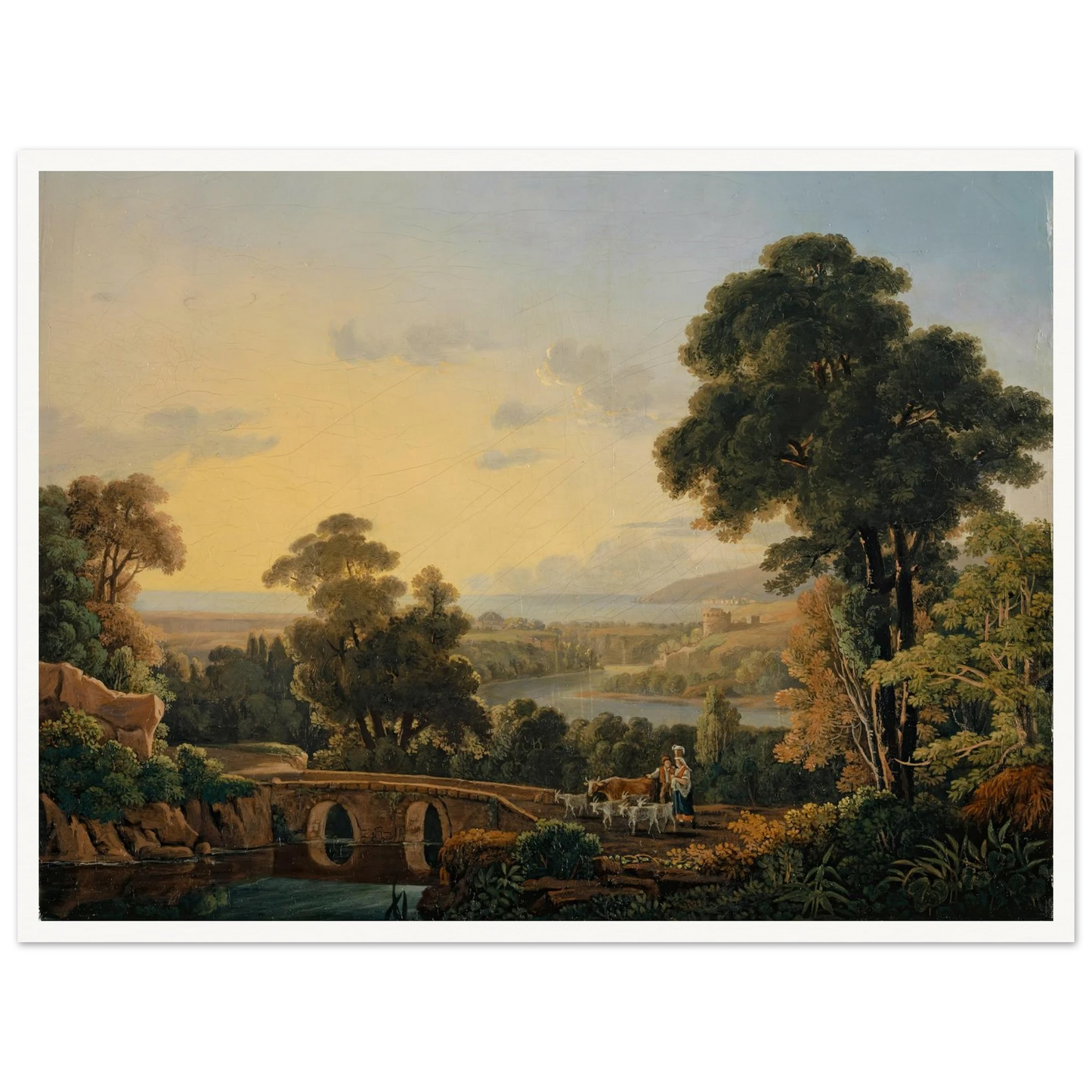 Hilly Landscape with River and Bridge Art Print | Peter Birmann - Framed Poster - 30x40 cm / 12x16″ - Black frame