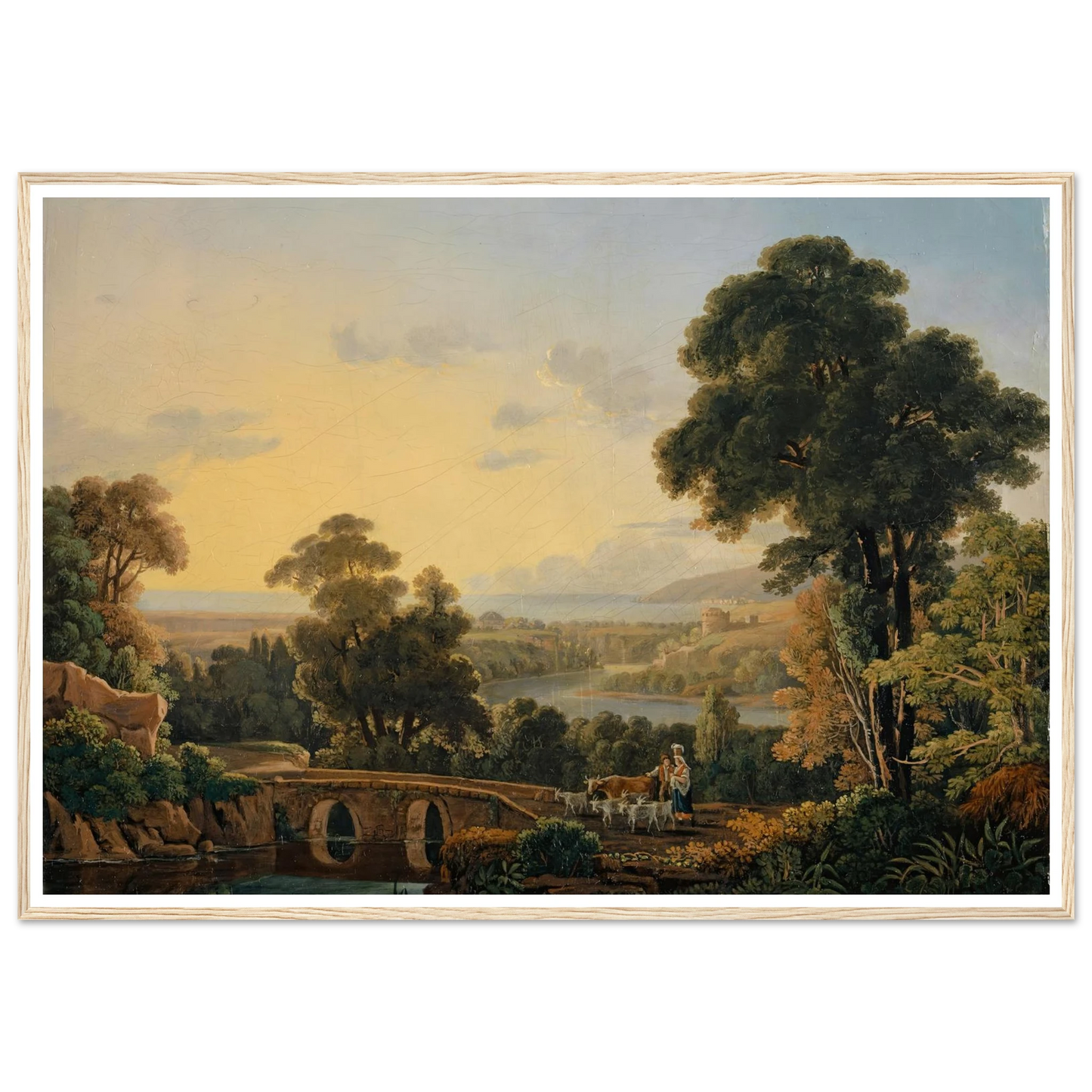 Hilly Landscape with River and Bridge Art Print | Peter Birmann - Framed Poster - 30x40 cm / 12x16″ - Black frame