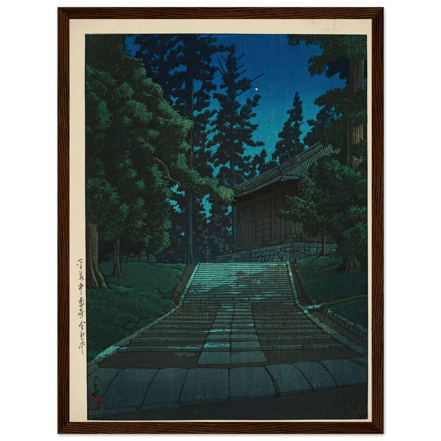 Hiraizumi Chuson-ji Konjikido (The Golden Hall at Chuson-ji Temple in Hiraizumi) (1935) Art Print | Kawase Hasui - Framed Poster - 30x40 cm / 12x16″ - Black frame