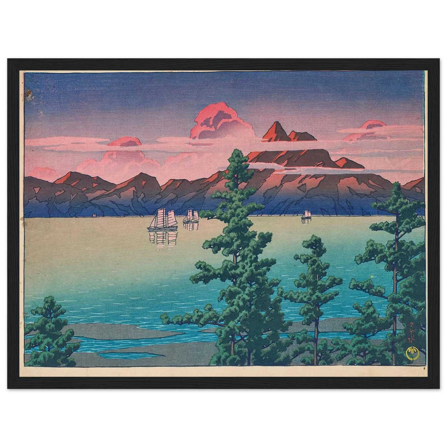 Hizen, Mount Unzen (1927) Art Print | Kawase Hasui - Framed Poster - 30x40 cm / 12x16″ - Black frame