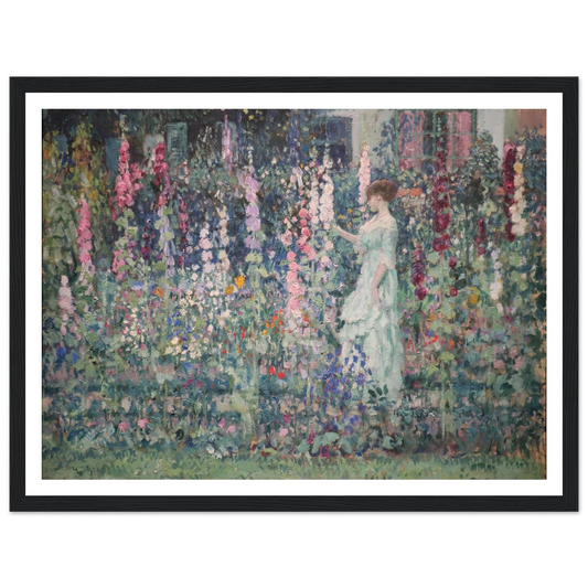 Hollyhocks (by 1911) Art Print | Frederick Carl Frieseke - Framed Poster - 30x40 cm / 12x16″ - Black frame
