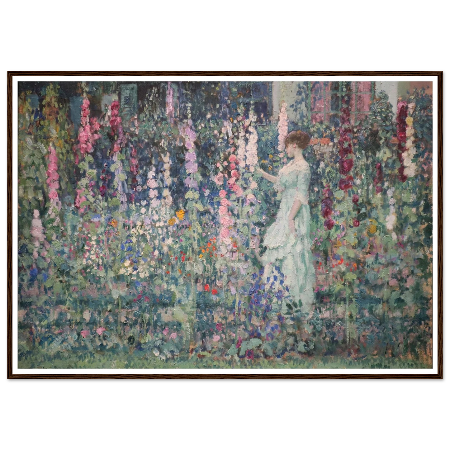 Hollyhocks (by 1911) Art Print | Frederick Carl Frieseke - Framed Poster - 30x40 cm / 12x16″ - Black frame
