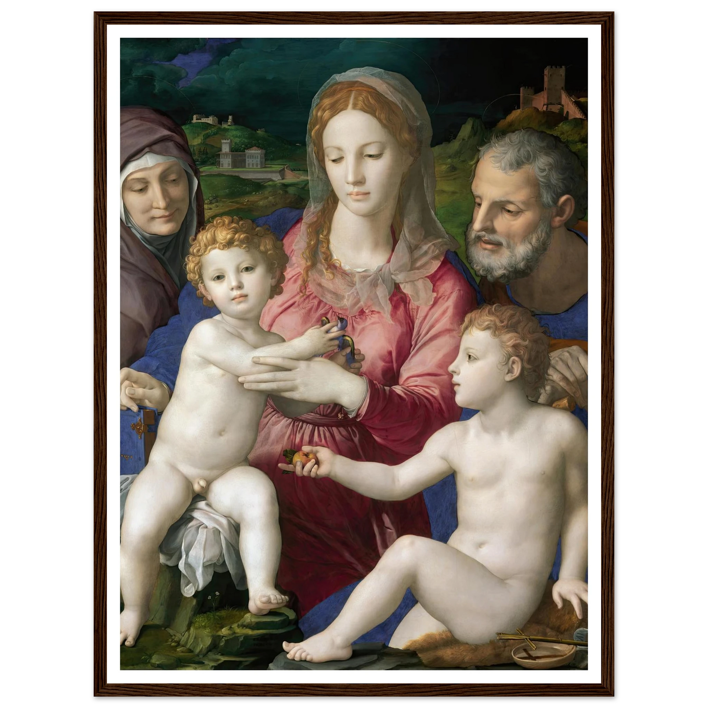 Holy Family with St. Anne and the Infant St. John (1545 - 1546) Art Print | Agnolo Bronzino - Framed Poster - 30x40 cm / 12x16″ - Black frame
