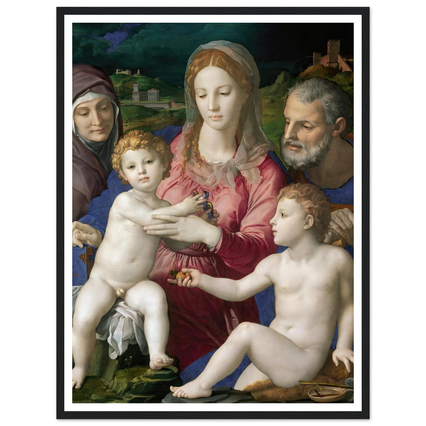Holy Family with St. Anne and the Infant St. John (1545 - 1546) Art Print | Agnolo Bronzino - Framed Poster - 30x40 cm / 12x16″ - Black frame