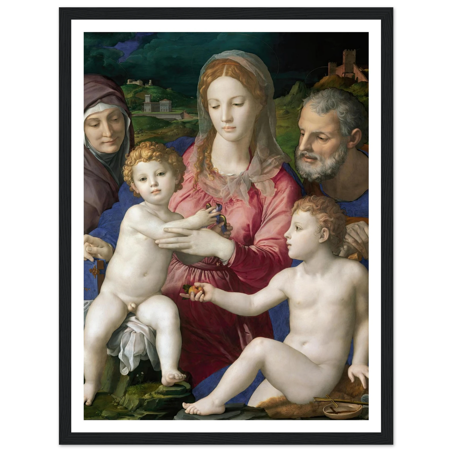 Holy Family with St. Anne and the Infant St. John (1545 - 1546) Art Print | Agnolo Bronzino - Framed Poster - 30x40 cm / 12x16″ - Black frame