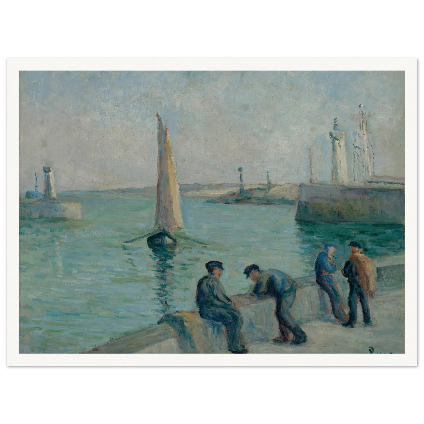 Honfleur, Pêcheurs sur le Port Art Print | Maximilien Luce - Framed Poster - 30x40 cm / 12x16″ - Black frame
