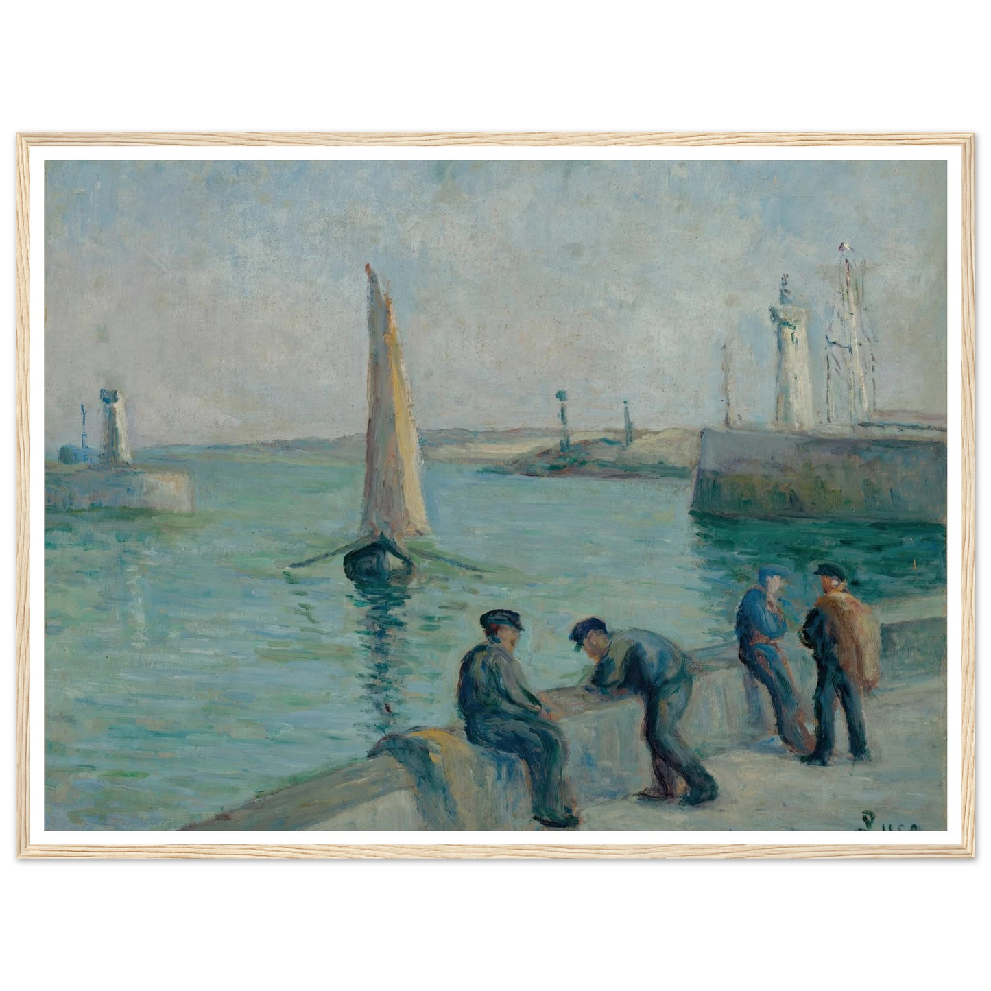 Honfleur, Pêcheurs sur le Port Art Print | Maximilien Luce - Framed Poster - 30x40 cm / 12x16″ - Black frame