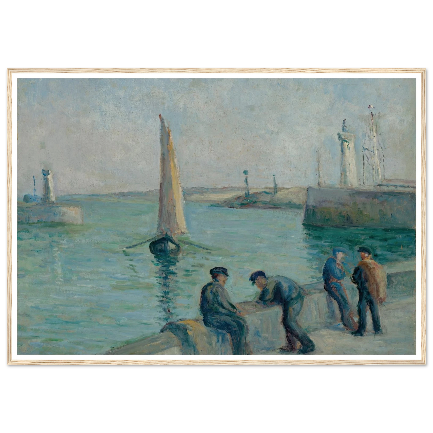Honfleur, Pêcheurs sur le Port Art Print | Maximilien Luce - Framed Poster - 30x40 cm / 12x16″ - Black frame