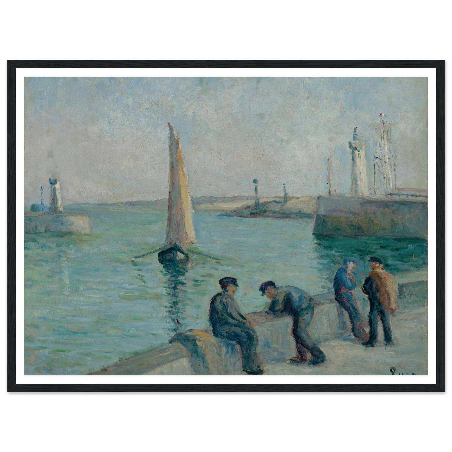 Honfleur, Pêcheurs sur le Port Art Print | Maximilien Luce - Framed Poster - 30x40 cm / 12x16″ - Black frame