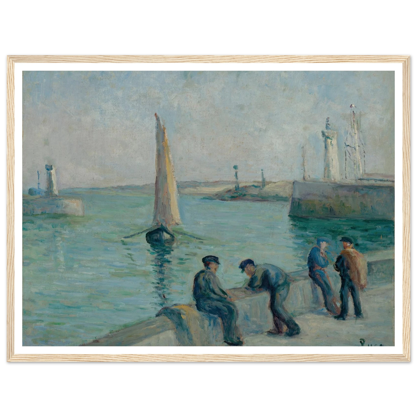 Honfleur, Pêcheurs sur le Port Art Print | Maximilien Luce - Framed Poster - 30x40 cm / 12x16″ - Black frame