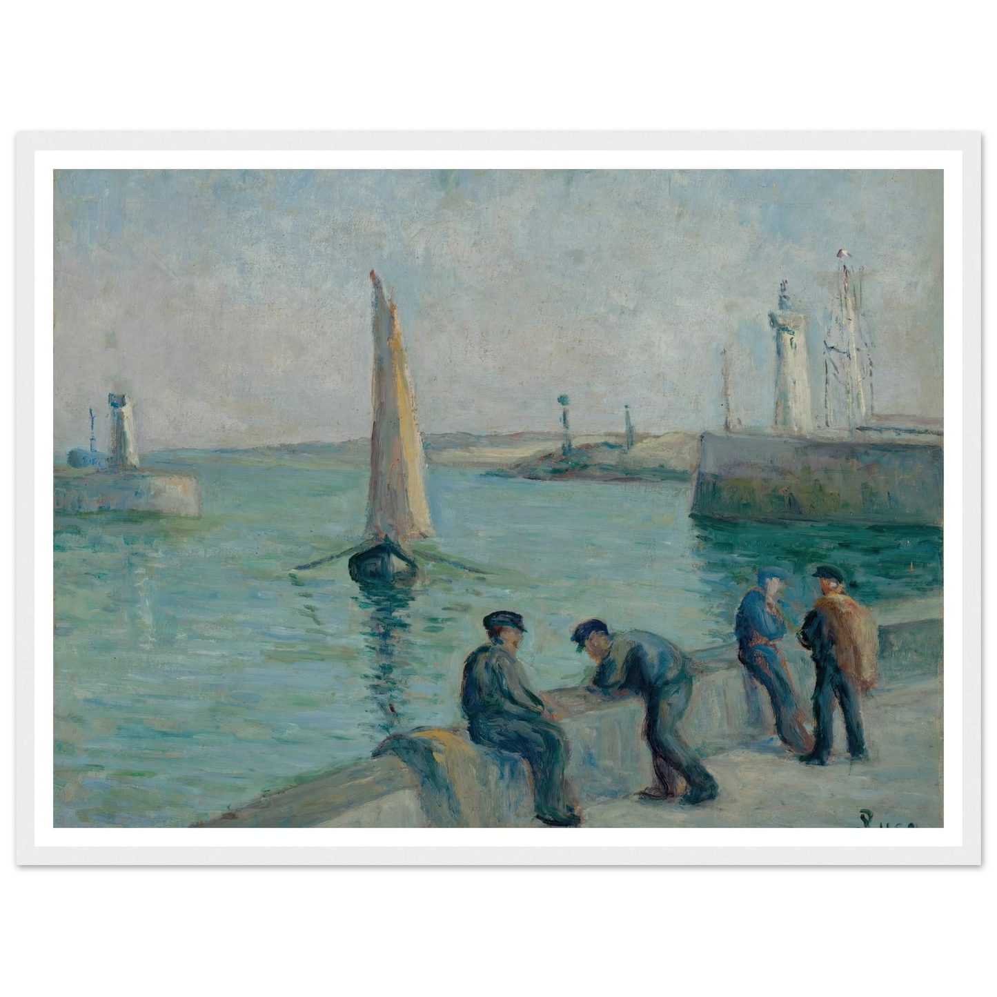 Honfleur, Pêcheurs sur le Port Art Print | Maximilien Luce - Framed Poster - 30x40 cm / 12x16″ - Black frame