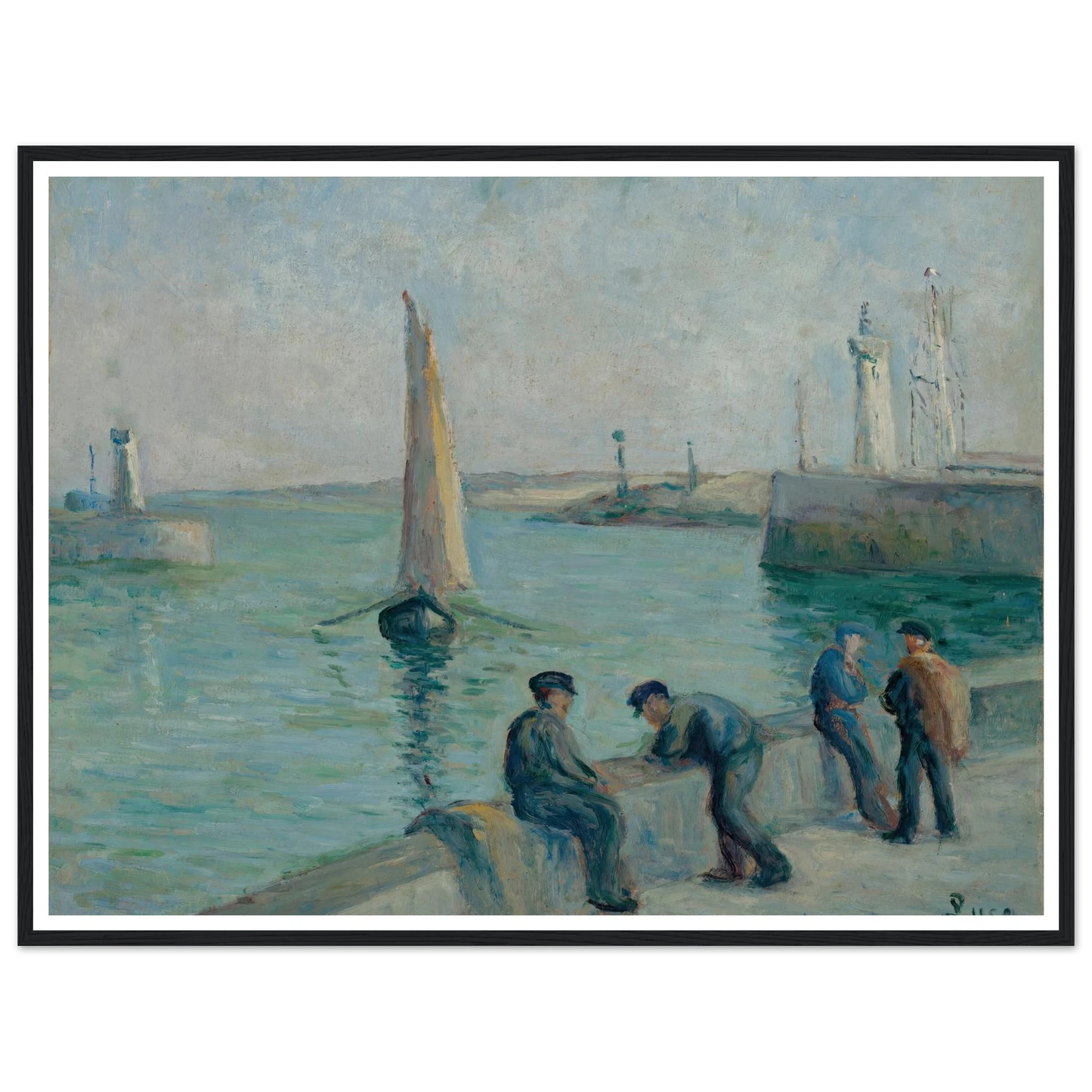Honfleur, Pêcheurs sur le Port Art Print | Maximilien Luce - Framed Poster - 30x40 cm / 12x16″ - Black frame