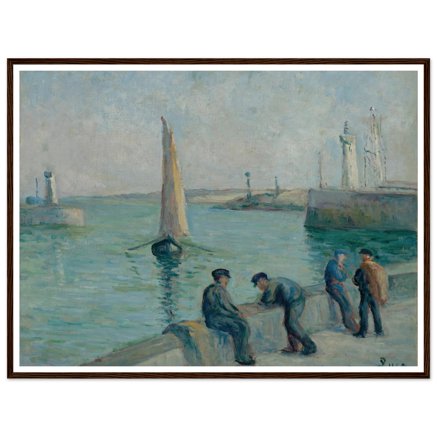 Honfleur, Pêcheurs sur le Port Art Print | Maximilien Luce - Framed Poster - 30x40 cm / 12x16″ - Black frame