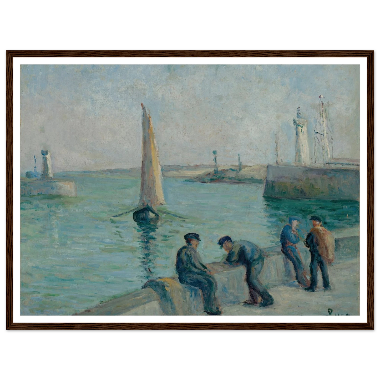Honfleur, Pêcheurs sur le Port Art Print | Maximilien Luce - Framed Poster - 30x40 cm / 12x16″ - Black frame