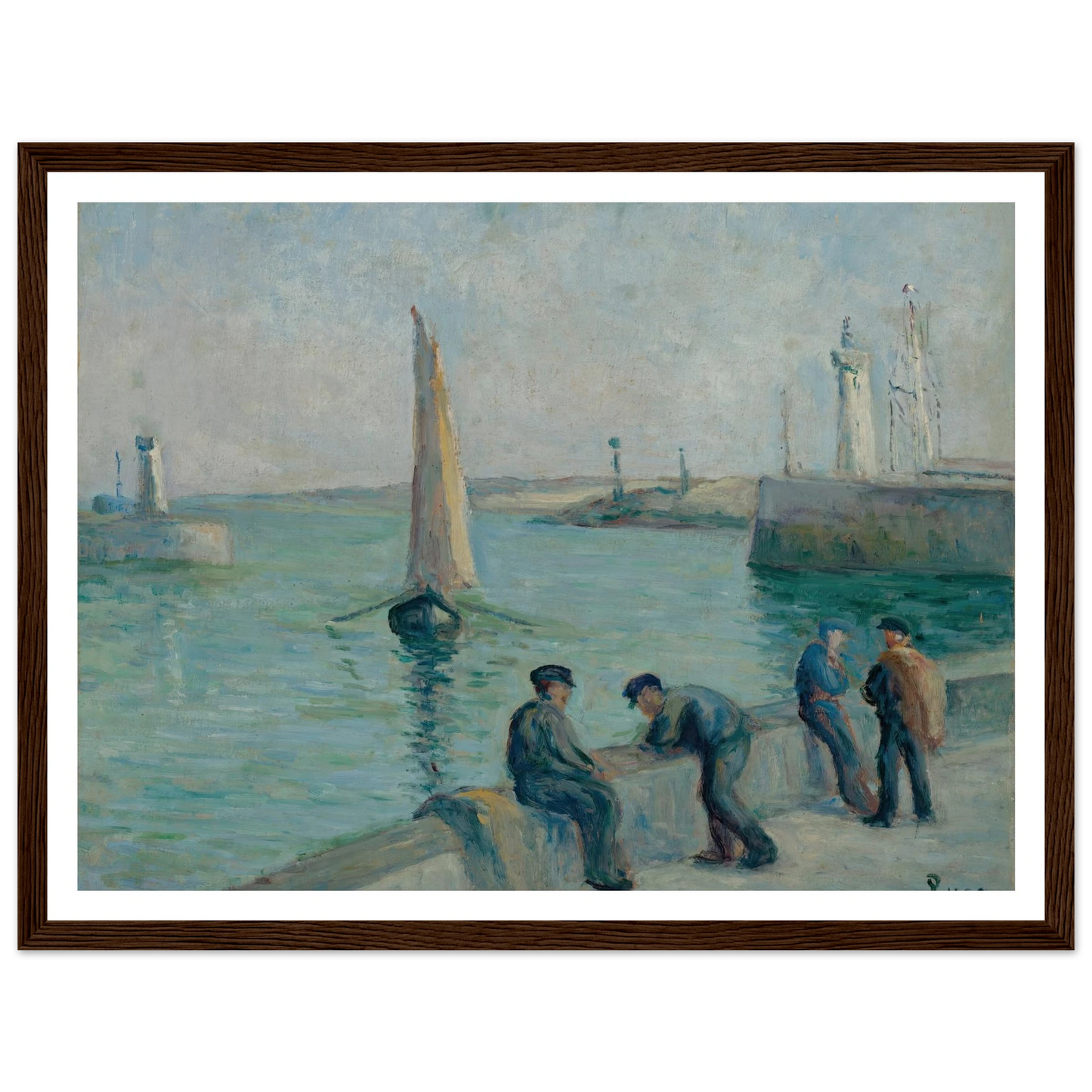 Honfleur, Pêcheurs sur le Port Art Print | Maximilien Luce - Framed Poster - 30x40 cm / 12x16″ - Black frame