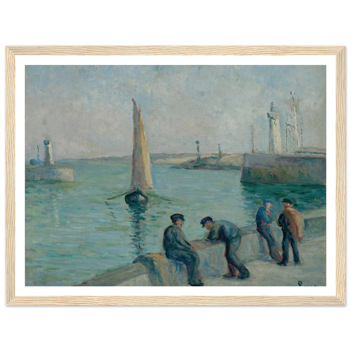 Honfleur, Pêcheurs sur le Port Art Print | Maximilien Luce - Framed Poster - 30x40 cm / 12x16″ - Black frame