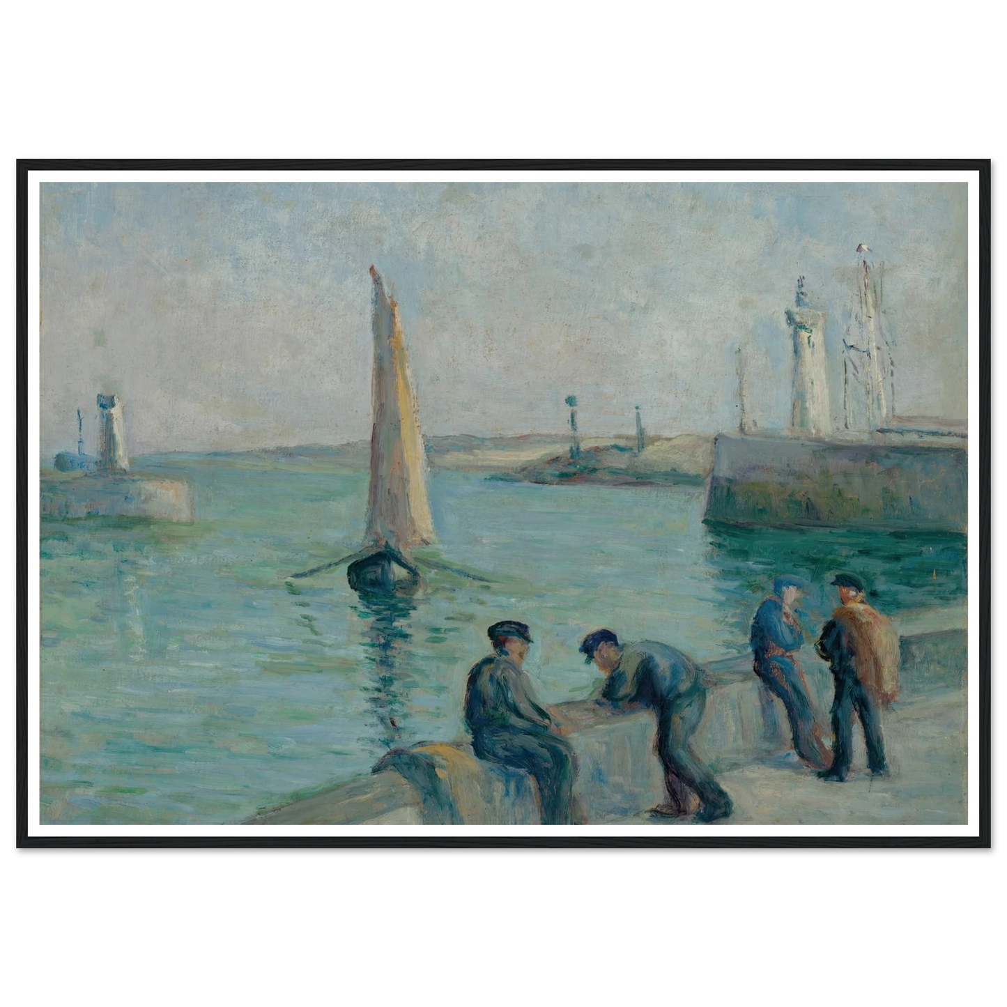 Honfleur, Pêcheurs sur le Port Art Print | Maximilien Luce - Framed Poster - 30x40 cm / 12x16″ - Black frame