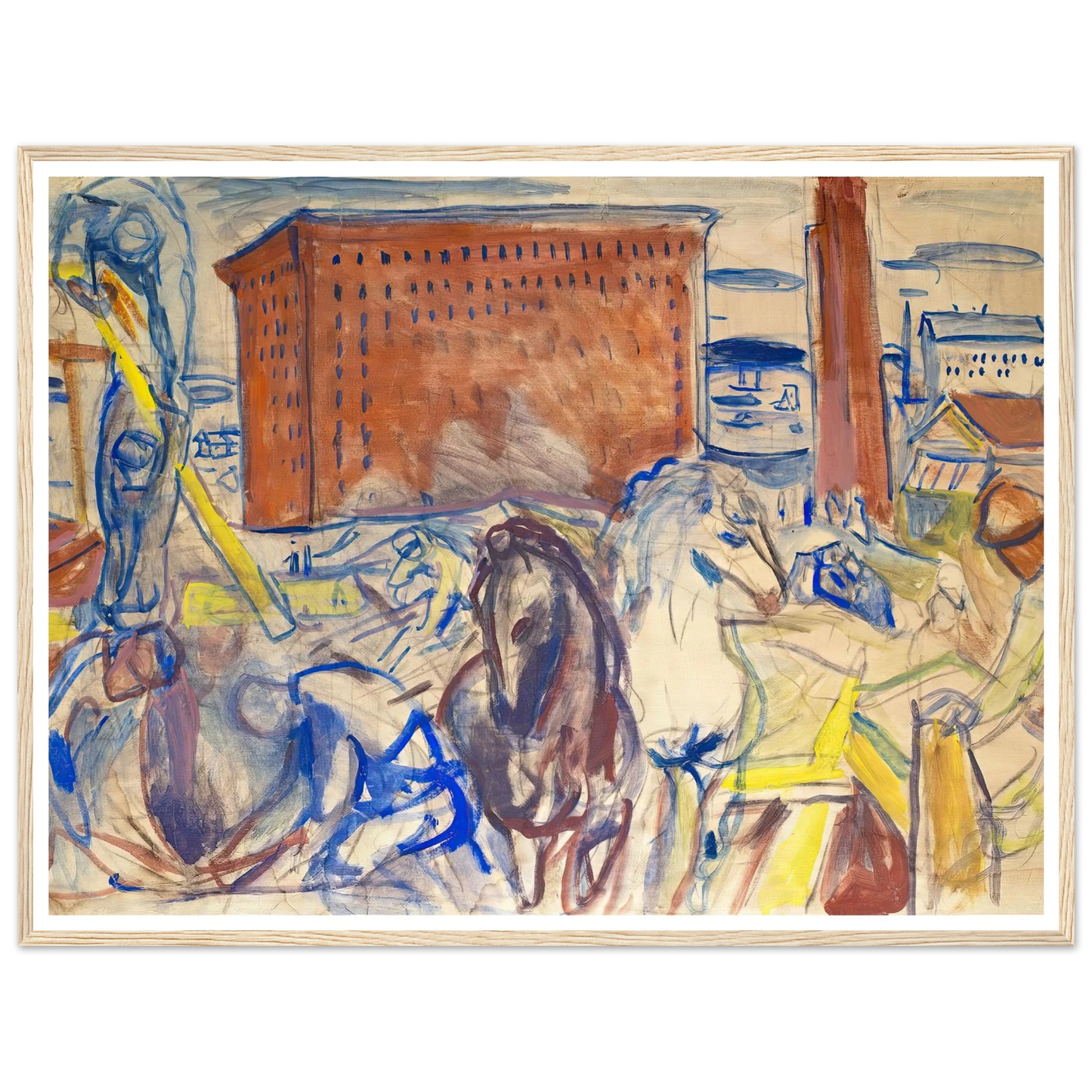 Horse Team on a Building Site (1928–1929) Art Print | Edvard Munch - Framed Poster - 30x40 cm / 12x16″ - Black frame