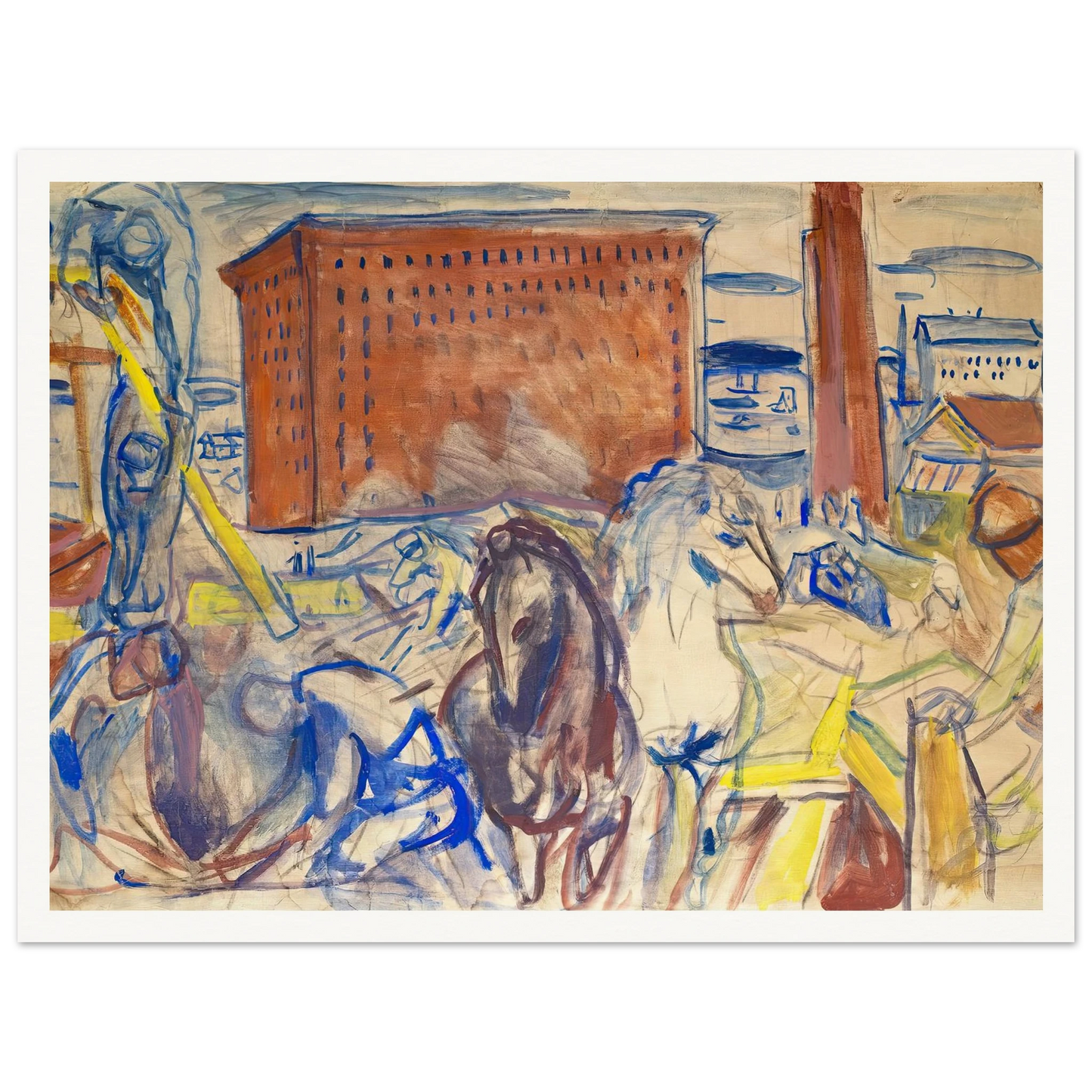 Horse Team on a Building Site (1928–1929) Art Print | Edvard Munch - Framed Poster - 30x40 cm / 12x16″ - Black frame