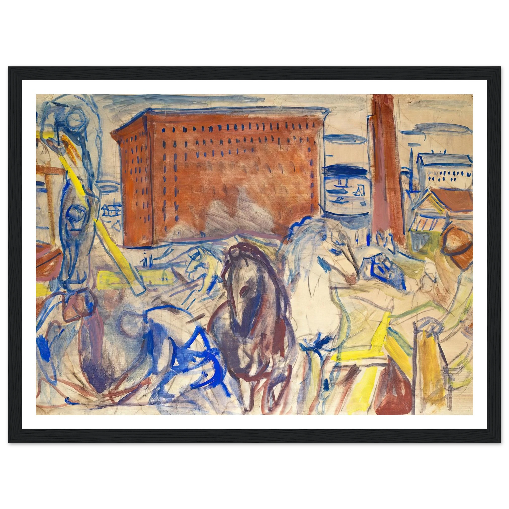 Horse Team on a Building Site (1928–1929) Art Print | Edvard Munch - Framed Poster - 30x40 cm / 12x16″ - Black frame