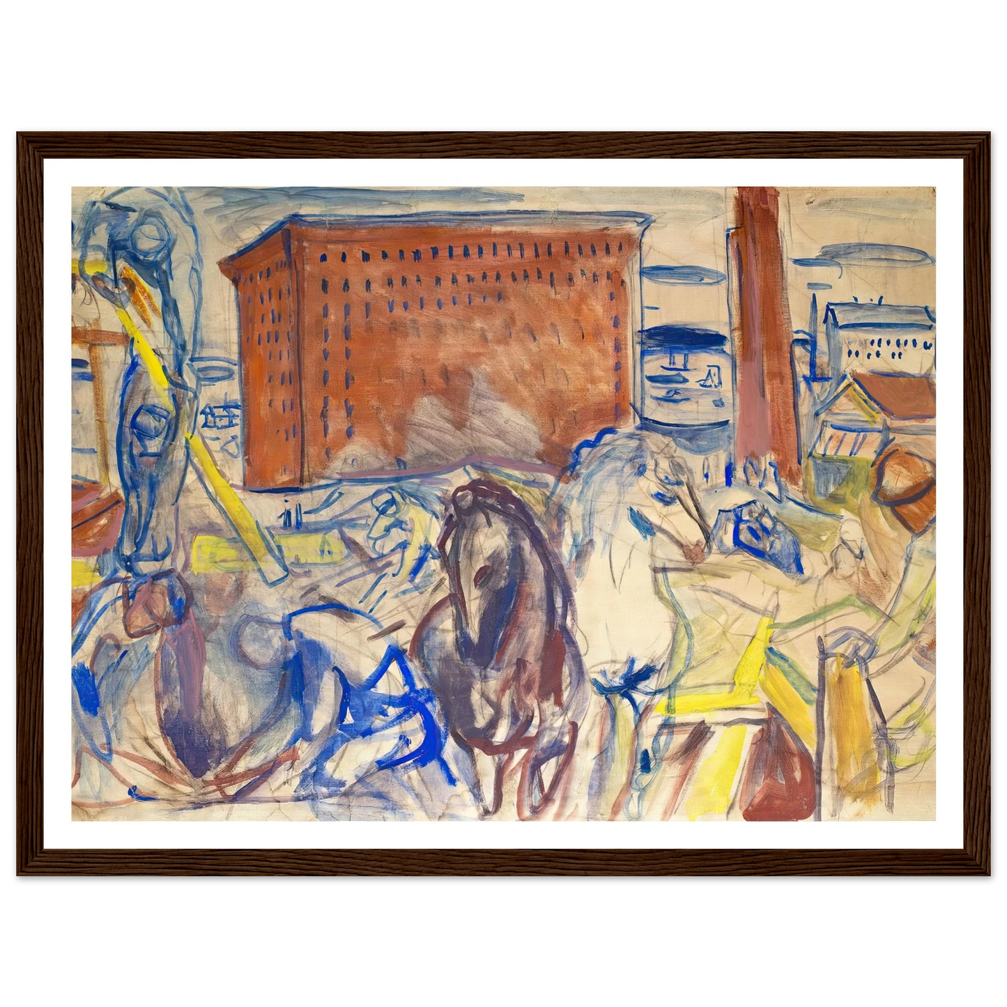 Horse Team on a Building Site (1928–1929) Art Print | Edvard Munch - Framed Poster - 30x40 cm / 12x16″ - Black frame