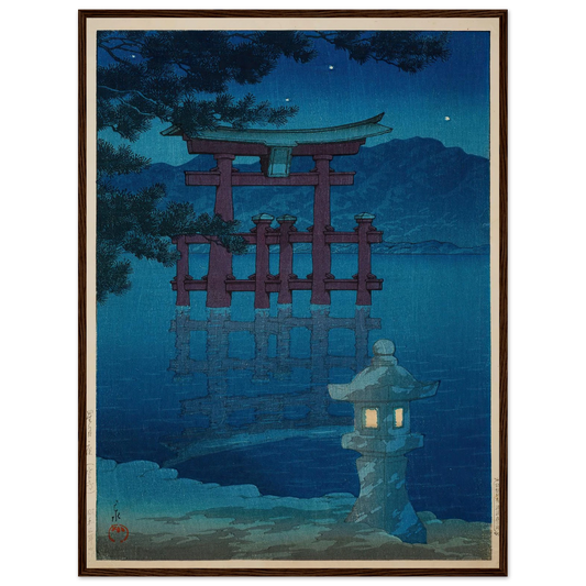 Hoshizukiyo Miyajima (Starlit Night at Miyajima) (1928) Art Print | Kawase Hasui - Framed Poster - 30x40 cm / 12x16″ - Black frame