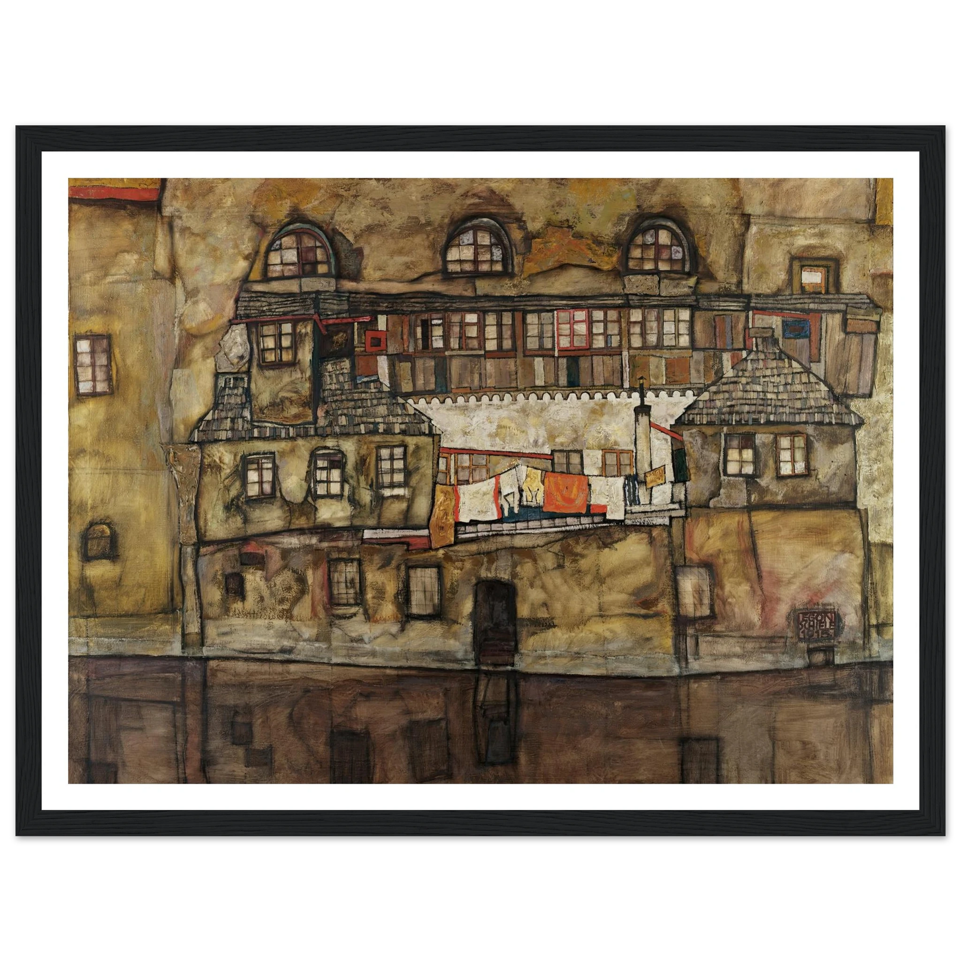 House Wall on the River (1915) Art Print | Egon Schiele - Framed Poster - 30x40 cm / 12x16″ - Black frame