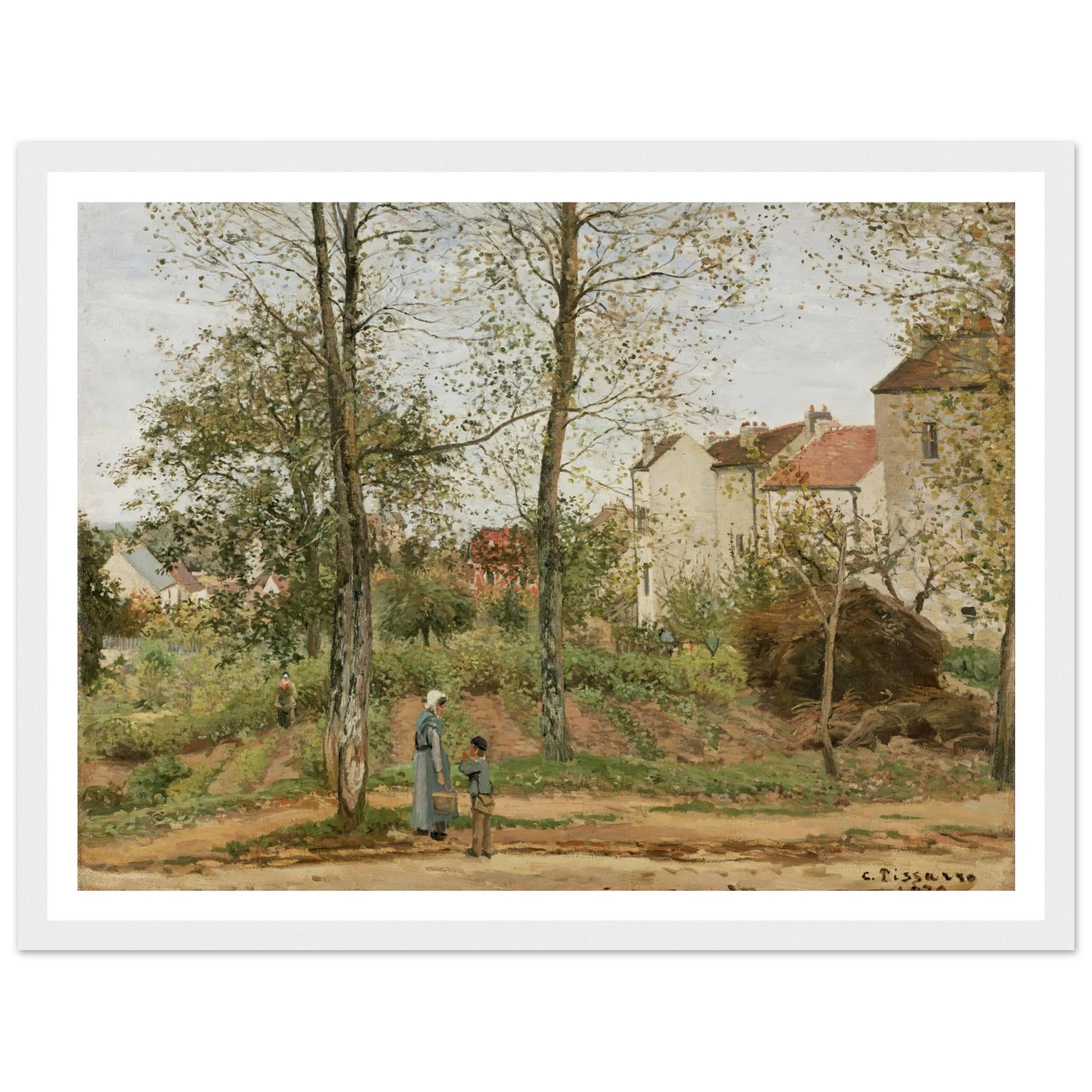 Houses at Bougival (Autumn) Art Print | Camille Pissarro - Framed Poster - 30x40 cm / 12x16″ - Black frame