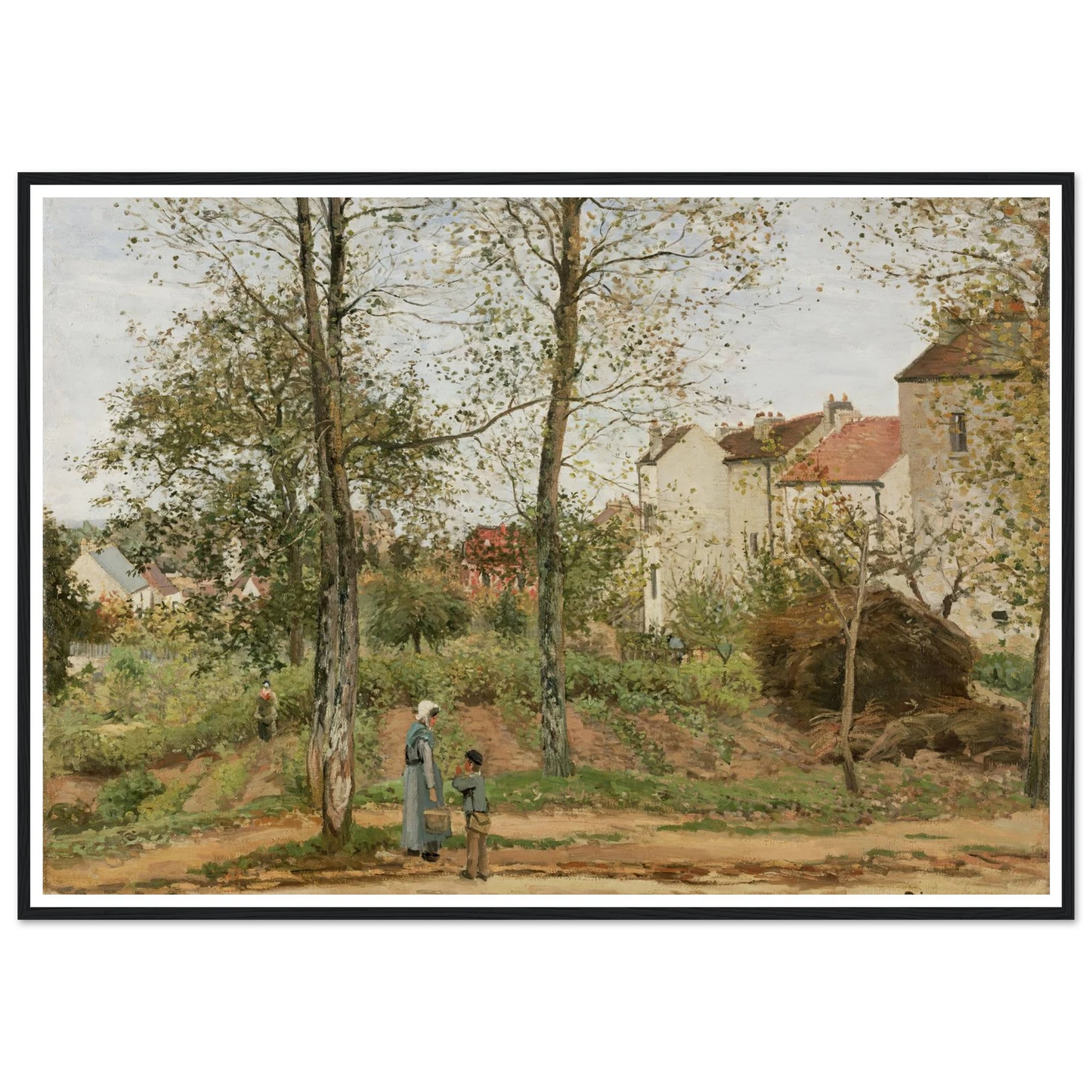 Houses at Bougival (Autumn) Art Print | Camille Pissarro - Framed Poster - 30x40 cm / 12x16″ - Black frame