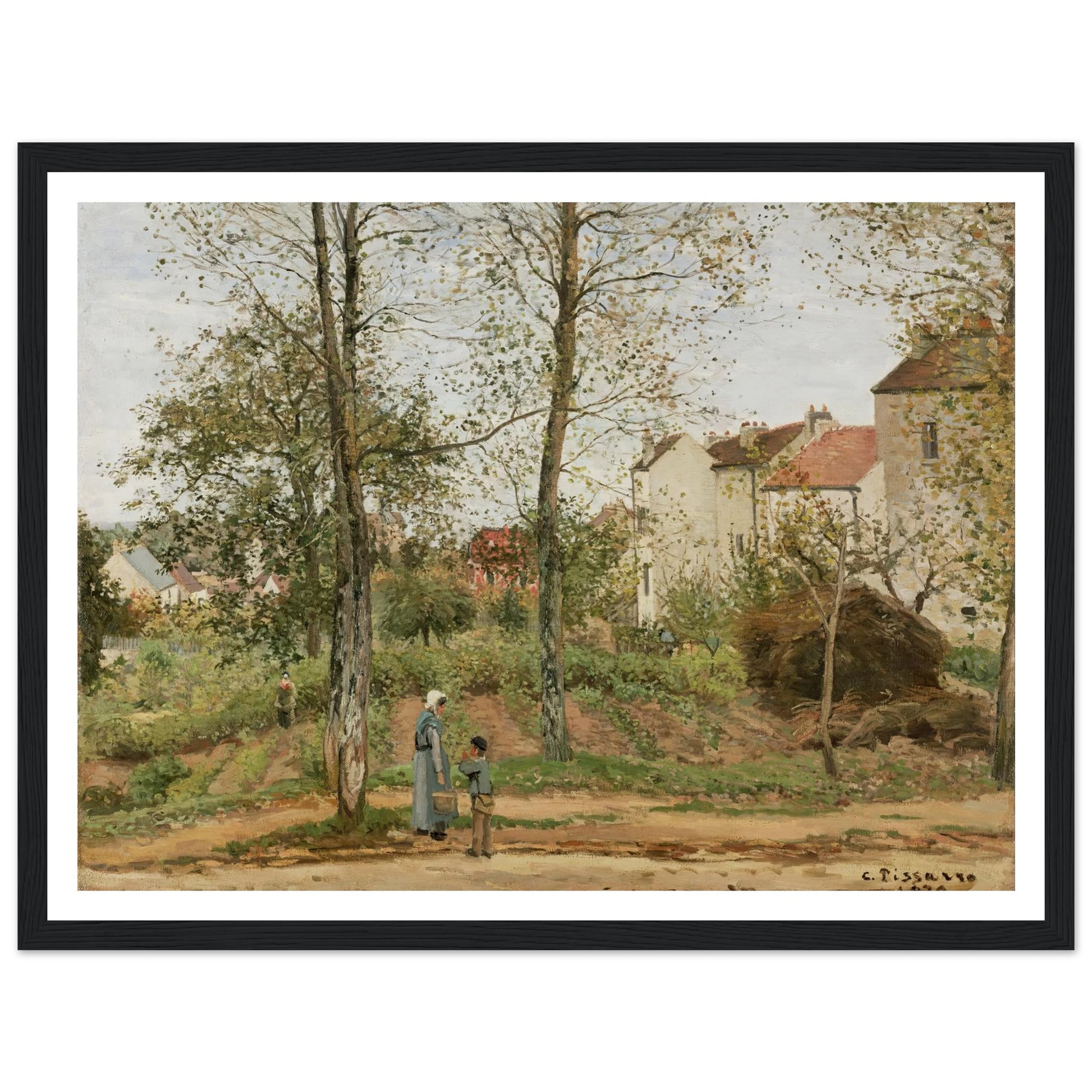 Houses at Bougival (Autumn) Art Print | Camille Pissarro - Framed Poster - 30x40 cm / 12x16″ - Black frame