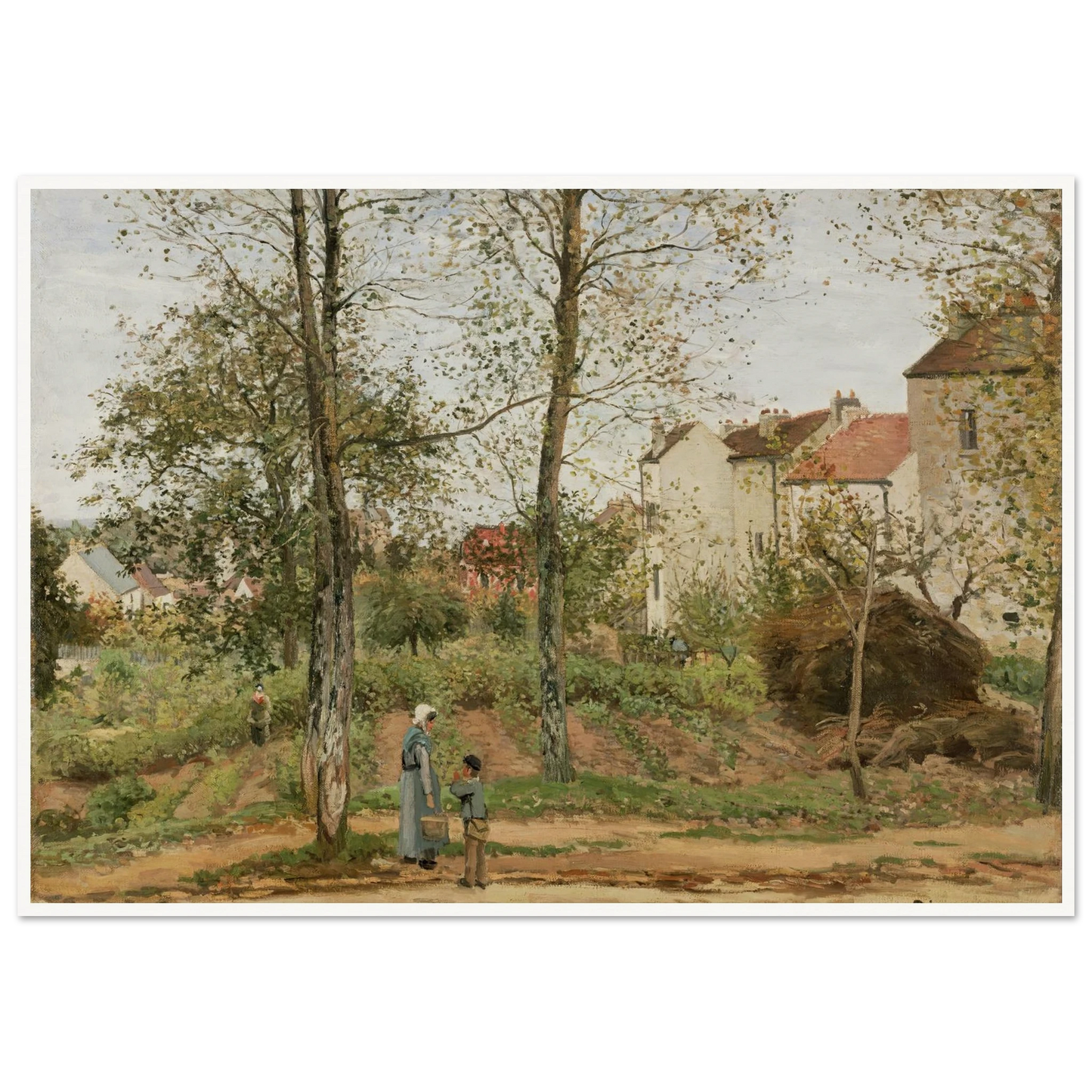 Houses at Bougival (Autumn) Art Print | Camille Pissarro - Framed Poster - 30x40 cm / 12x16″ - Black frame